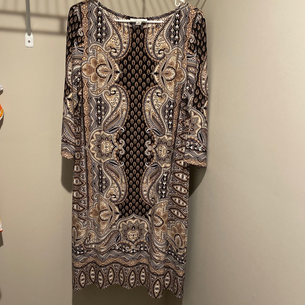 LONDON STYLE COLLECTION DRESS WOMANS 16 BROWN PATTERN